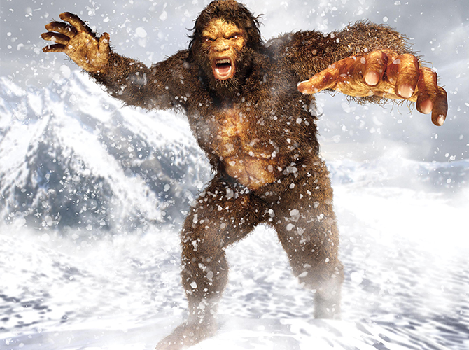 A hairy beast looks angry in a snowstorm.