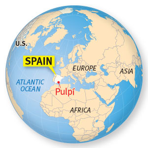 Map of the world showing the location of Pupí, Spain