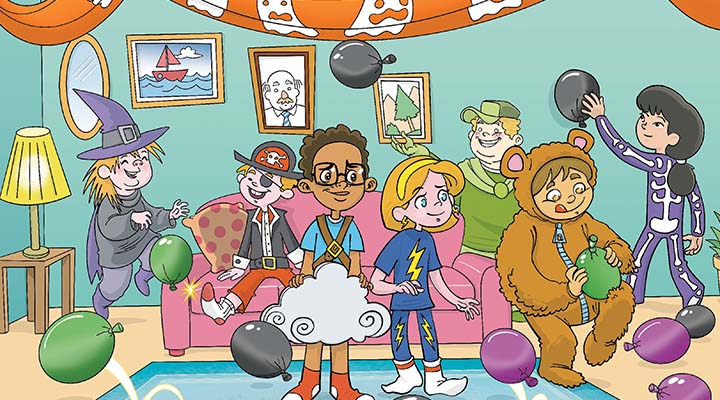 Kids in costumes at halloween party