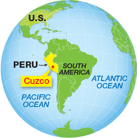 World mpa highlighting Cuzco, Peru