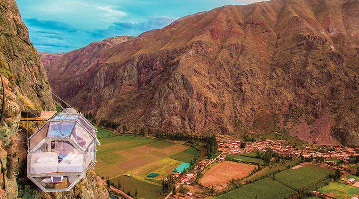 Image of a skylodge perched on a cliffside