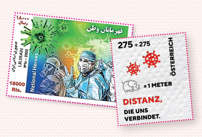 2 examples of pandemic commemorative stamps